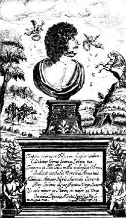 <strong>Frontispiece from Hesperides: or, the Works Both Humane & Divine of Robert Herrick Esq., London, 1648</strong> <br> I sing of brooks, of blossoms, birds, and bowers, Of April, May, of June, and July-flowers. I sing of May-poles, hock-carts, wassails, wakes, Of bridegrooms, brides, and of their bridal-cakes. I write of youth, of love, and have access By these to sing of cleanly wantonness. I sing of dews, of rains, and piece by piece Of balm, of oil, of spice, and ambergris. I sing of times trans-shifting, and I write How roses first came red, and lilies white. I write of groves, of twilights, and I sing The Court of Mab, and of the Fairy King. I write of hell; I sing (and ever shall) Of heaven, and hope to have it after all. "The Argument of His Book"